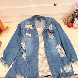 Ashley Stewart Blue Distressed Jean Jacket